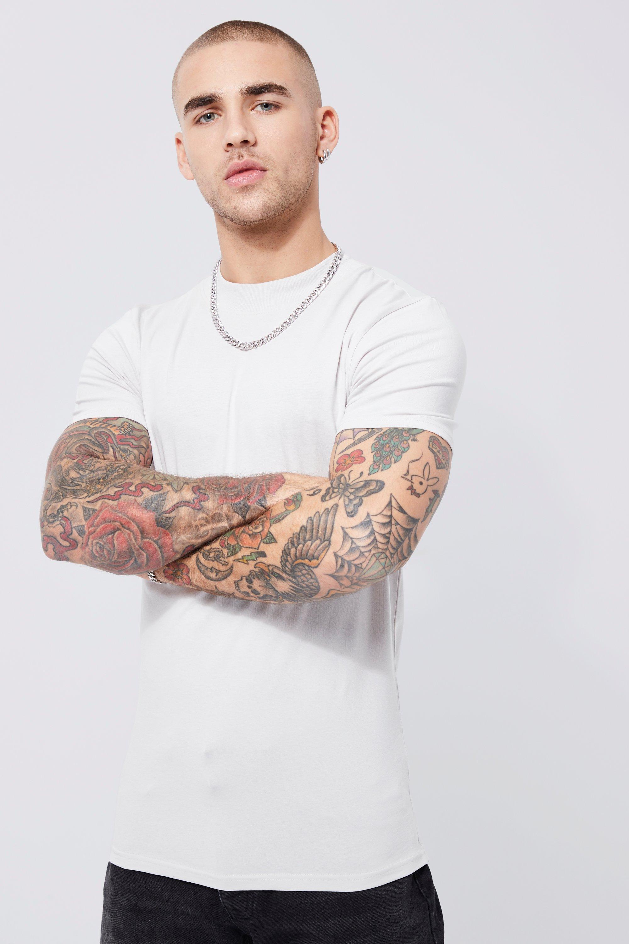 Mens Grey Muscle Fit Extended Neck T-shirt, Grey